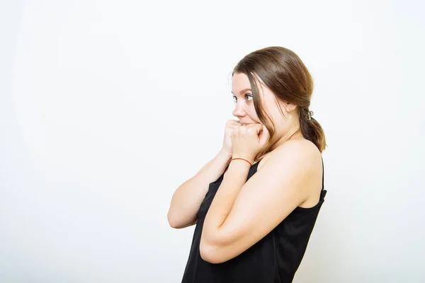 Mujer Sorprendida Estudio Fotográfico — Foto de Stock