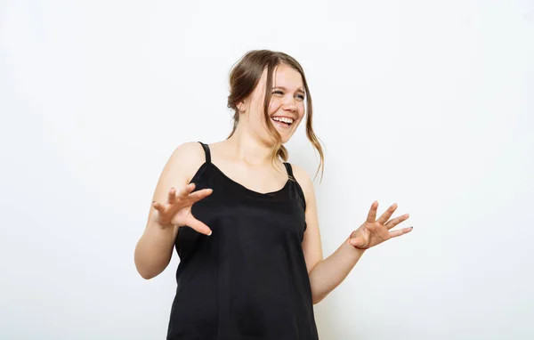 Mujer Riendo Estudio Fotos — Foto de Stock