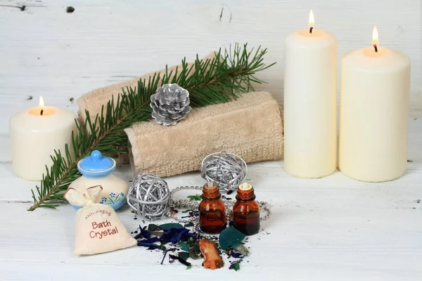 Winter spa concept with candles — Stock Photo, Image