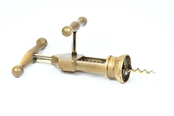 Perfect mechanical corkscrew made of brass — Stock Photo, Image