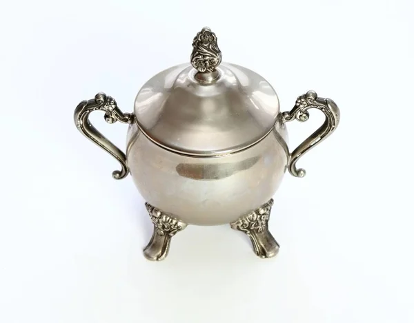 Antique Silver Bowl Sugar Beautiful Luxury Silver Bowl Sugar White — Stock Photo, Image