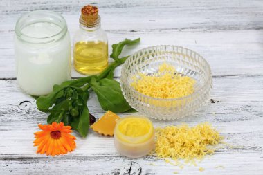 Balmumundan yapılmış ev yapımı dudak kremi ve hindistan cevizi yağlı zeytin. Zararlı malzemeler olmadan alternatif kozmetik ürünler.