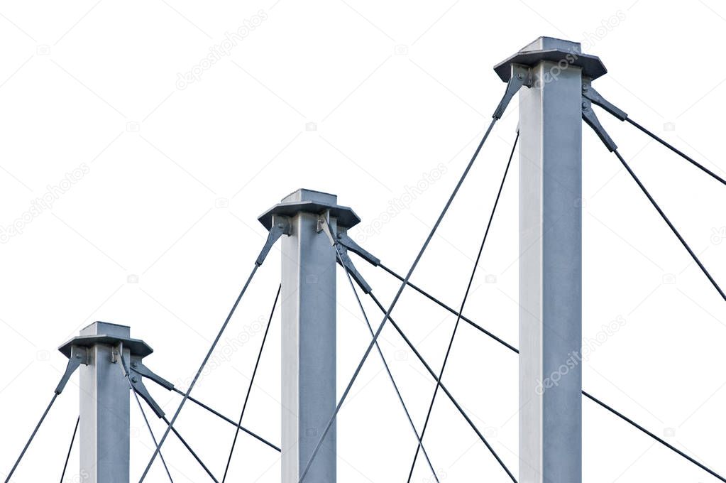 Tied Suspension Roof Cables, Three Tall Grey Isolated Masts, Cable