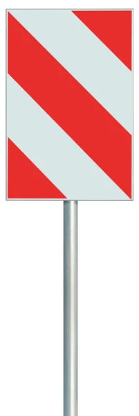 Перешкода бар'єр дорожній знак на полюсі, червоний, білий діагональний смугастий вертикальний знак безпеки руху, великий деталізований ізольований крупним планом — стокове фото