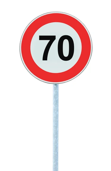 Rychlostní Limit zóna varování dopravní značka, izolované prohibitivní 70 Km kilometr sedmdesát kilometrů maximální dopravní omezení pořadí, červený kruh, velké detailní Closeup — Stock fotografie