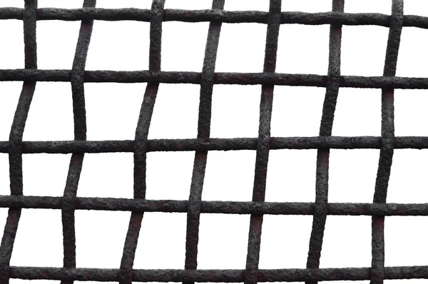 Grade de ferro de grade enferrujada envelhecida velha grade enferrujada, Isolado Grungy Horizontal Grande Closeup Macro Detalhado, Grunge Rust Metal Bars Mesh Detail, Vintage Framework Security Concept Metaphor — Fotografia de Stock