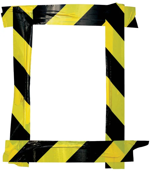 Yellow Black Caution Warning Tape Notice Sign Frame, Vertical Adhesive Sticker Background, Diagonal Hazard Stripes Signal Safety Attention Concept, Isolated Large Detailed Closeup, Old Aged Weathered Grunge Pattern — Stock Photo, Image