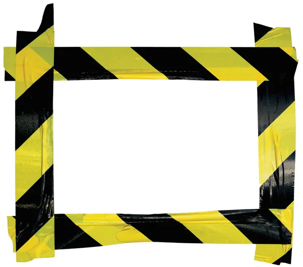 Amarelo Preto Cuidado Aviso de Fita Quadro de Sinal de Aviso, Fundo Adesivo Adesivo Horizontal, Conceito de atenção de segurança de sinal de listras de perigo diagonal, Grande Fecho Detalhado Isolado, Velho Padrão de Grunge Desgastado Idoso — Fotografia de Stock