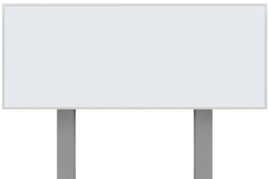 Beyaz metal reklam panosu tabelası, izole edilmiş boş yol kenarı reklam tabelaları dikdörtgen kopya alanı, geniş dikdörtgen yatay metalik reklam levhası, gri işaret direği direği direği arka planı