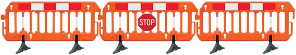 Obstacle detour barrier fence roadworks barricade, orange red and white luminescent signal, stop road sign, seamless isolated panoramic closeup, traffic safety railing panorama, works warning signage large detailed temporary access reroute multiple 로열티 프리 스톡 사진