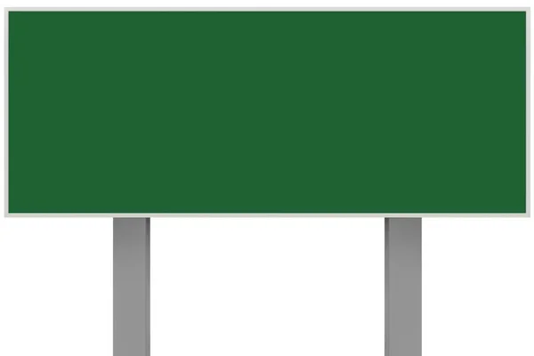 緑の金属広告看板看板 隔離された空白の道路脇の広告看板長方形のコピースペース 大きな長方形の水平金属広告板 グレーの看板ポールポストの背景 — ストック写真