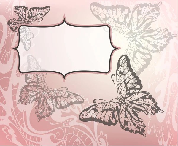 Fondo Rosa Con Flores Decorativas Mariposas — Vector de stock