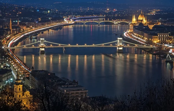 Kilátás Budapestre Éjszaka — Stock Fotó