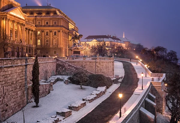 Königliches Schloss Budapest Der Dämmerung Winter — Stockfoto