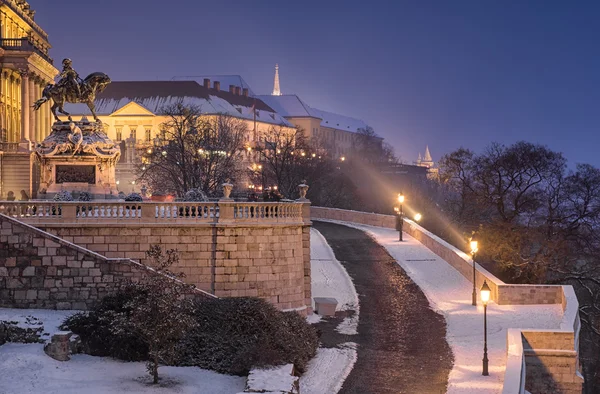 Königliches Schloss Budapest Der Dämmerung Winter — Stockfoto