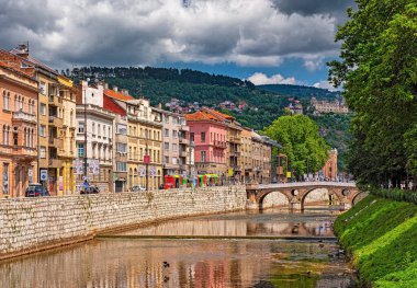 SARAJEVO, BOSNIA AND HERZEGOVINA - 3 AUGUST, 2019: Houses in the old town of Sarajevo