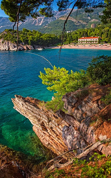 Praia Rochosa Agradável Sveti Stefan Montenegro — Fotografia de Stock