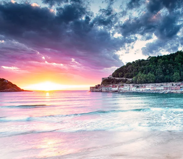 Trevlig Solnedgång Gamla Stan San Sebastian Spanien — Stockfoto