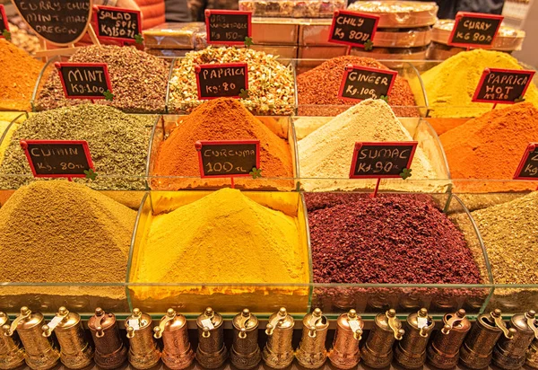 ISTANBUL, TURKEY - 26 NOVEMBER, 2019: Spice market shops in Istanbul, Turkey on 26 November, 2019.