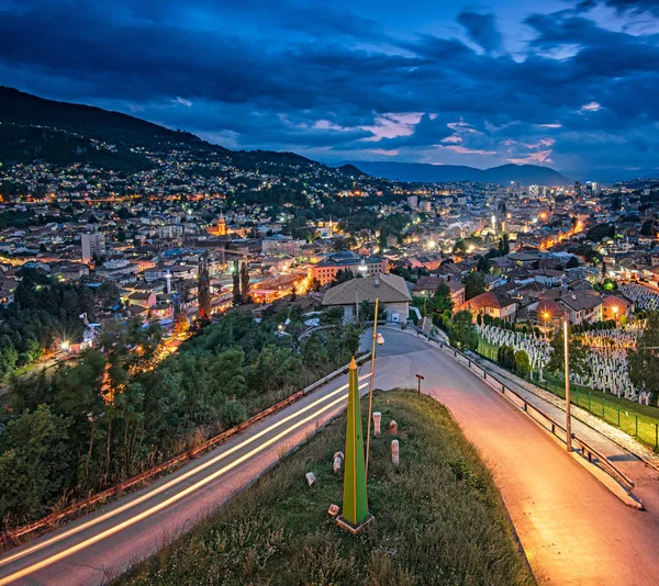 Zonsondergang Uitzicht Sarajevo Bosnië — Stockfoto