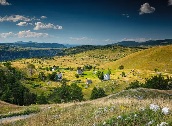 Sat Frumos Case Din Lemn Munții Muntenegrului — Fotografie, imagine de stoc
