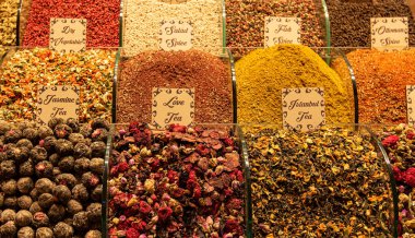 ISTANBUL, TURKEY - 26 NOVEMBER, 2019: Spice market shops in Istanbul, Turkey on 26 November, 2019.