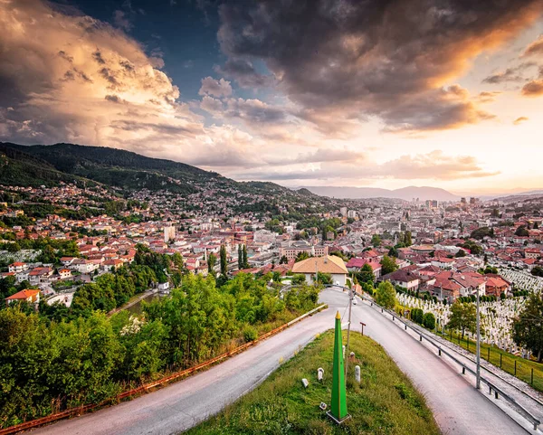 Sarajevo Bosnia Herzegovina August 2019 Zonsondergang Uitzicht Sarajevo Bosnië — Stockfoto