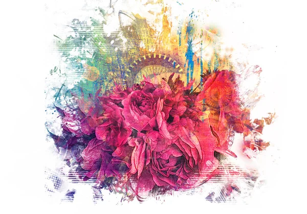 Абстрактний Пофарбований Стилізований Фон Трояндами — стокове фото