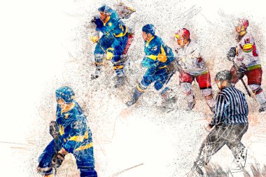 Profesyonel hokey oyuncuları. Spor illüstrasyon