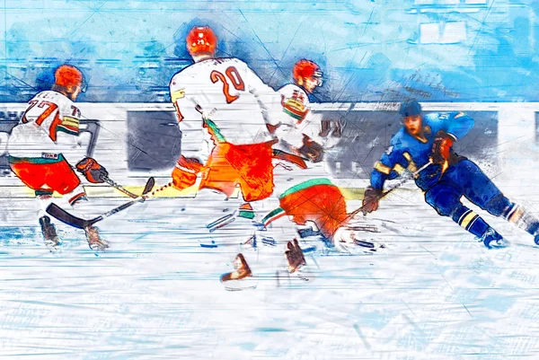 Joueurs Hockey Professionnels Illustration Sportive — Photo