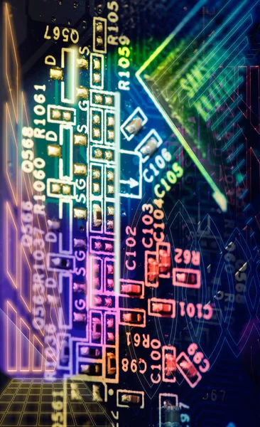 Bilgisayar Anakart Devre Kartı Üzerindeki Elektronik Bileşenler — Stok fotoğraf