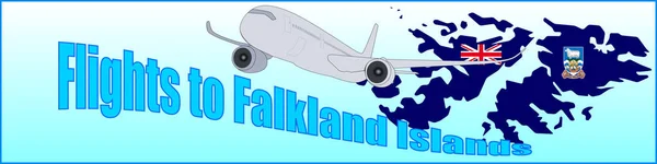 Bannière avec l'inscription Vols vers les îles Falkland — Image vectorielle