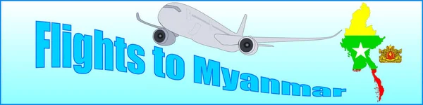 Banner mit der Aufschrift Flüge nach Myanmar — Stockvektor