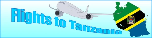 Bandiera con l'iscrizione Voli per Tanzania — Vettoriale Stock