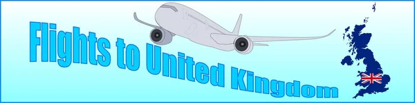 Banner mit der Aufschrift "Flüge ins vereinigte Königreich" — Stockvektor