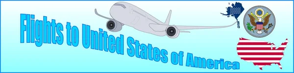 Банер з написом рейси в Сполучені Штати Америки — стоковий вектор