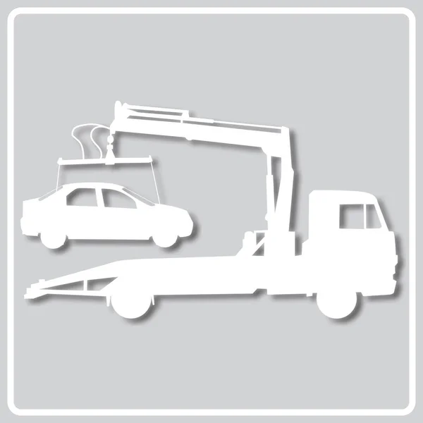 Ícone cinza de um caminhão de reboque com um carro — Vetor de Stock