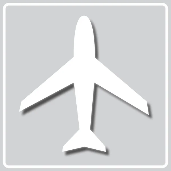 Icono gris con una silueta blanca de avión de pasajeros — Vector de stock