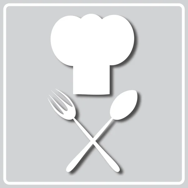 Icono gris con silueta blanca de un letrero de cocina — Vector de stock