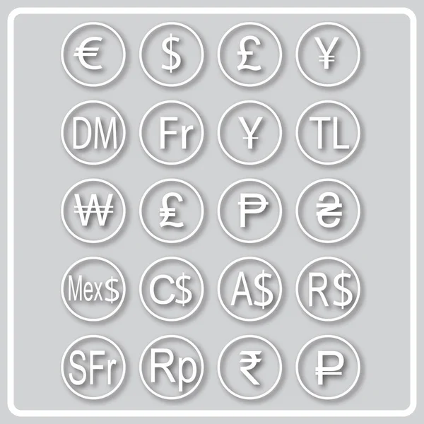 Dünya para birimlerinin beyaz siluetlerine sahip gri simge