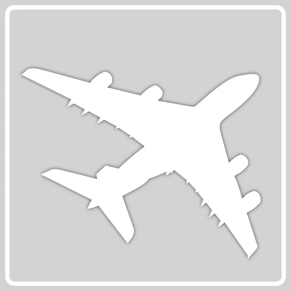 Icono gris con una silueta blanca de avión de pasajeros — Vector de stock