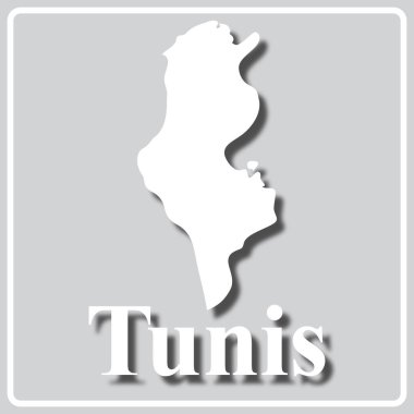 Tunus haritasının beyaz silüetine sahip gri simge