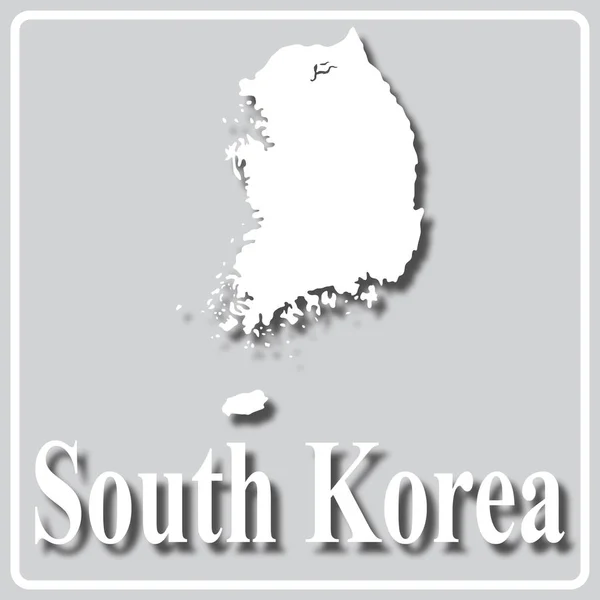 Icône grise avec silhouette blanche d'une carte Corée du Sud — Image vectorielle