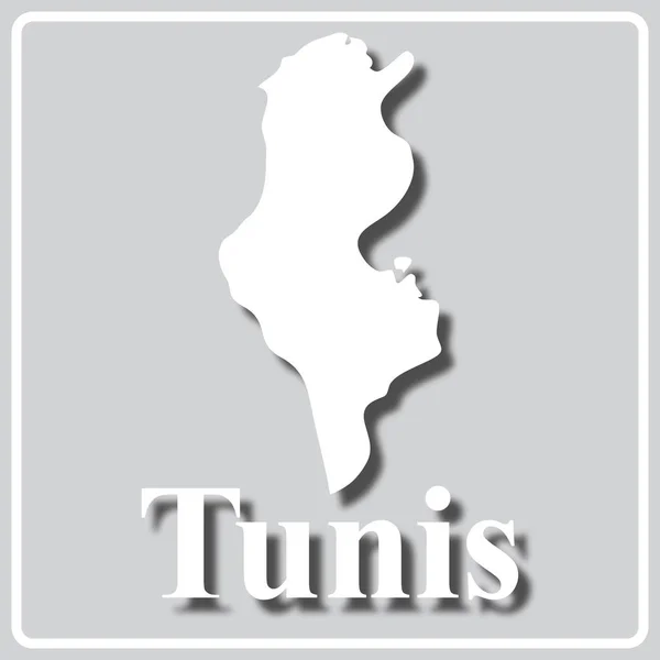 Icône grise avec silhouette blanche d'une carte Tunis — Image vectorielle