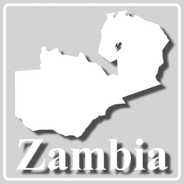 Icona grigia con silhouette bianca di una mappa Zambia — Vettoriale Stock