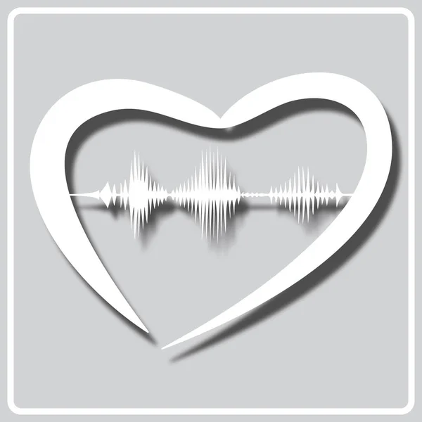Szara ikona przedstawiająca serce i falę dźwiękową Kocham cię — Wektor stockowy