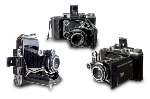 Vintage Câmera Filme Dobrável Fundo Branco — Fotografia de Stock