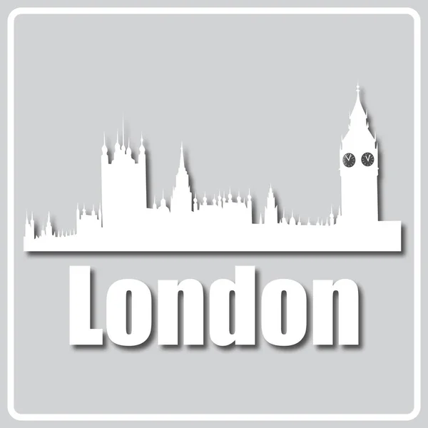 Szara Ikona Jasnymi Punktami Orientacyjnymi Napisem Londyn — Wektor stockowy