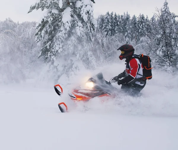 A mozgó-a téli erdő motoros sportoló — Stock Fotó