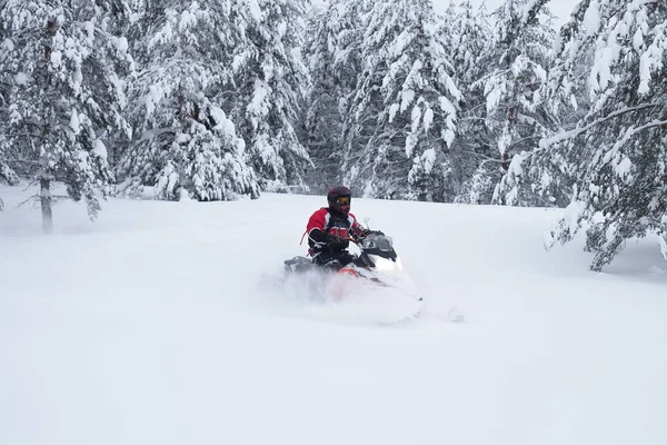冬天芬兰雪景观道与雪地车 — 图库照片